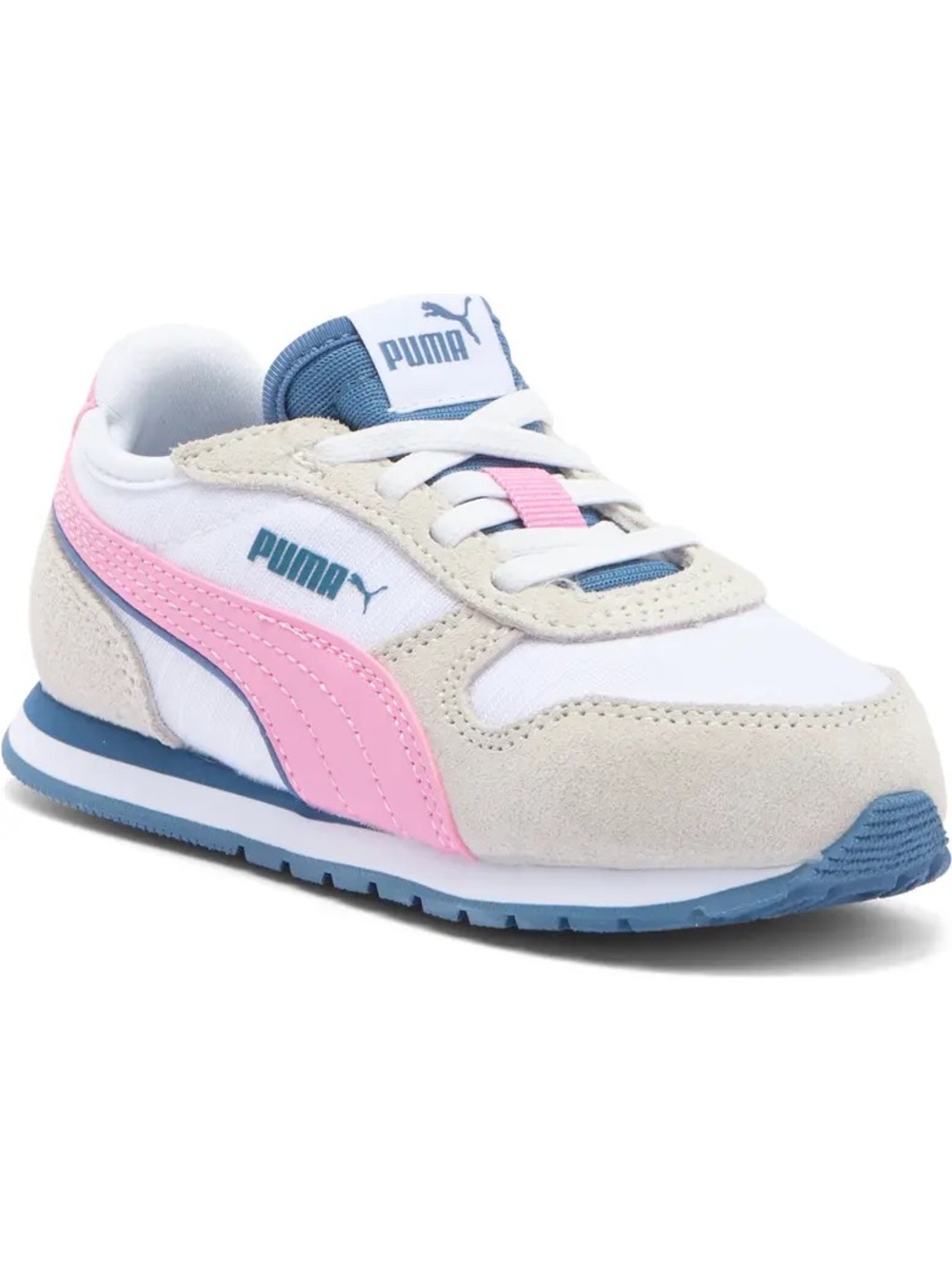 Puma Kids White, Pink & Blue ST Miler Sneakers Size 5